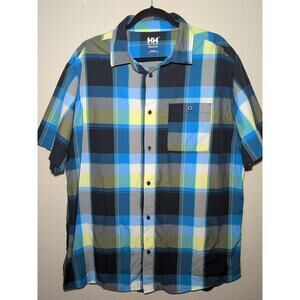 Helly Hanson Plaid Button Up Short Sleeve Shirt Athleisure Lightweight Mens 2XL